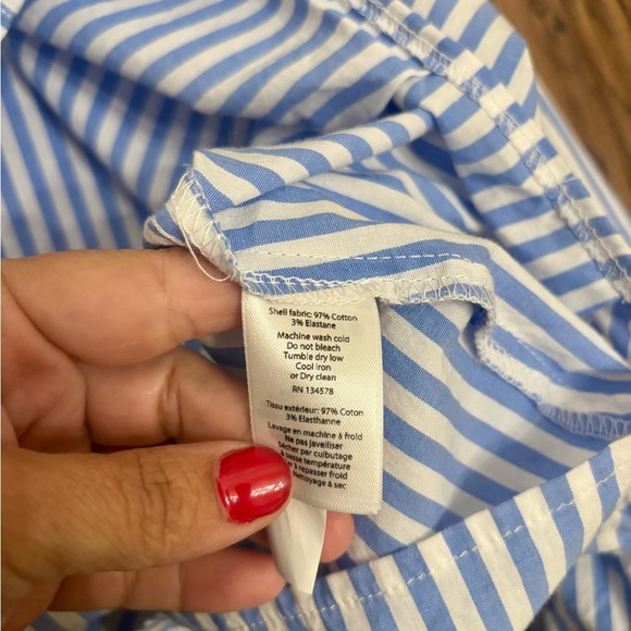 VINEYARD VINES Popover Top Blue White Striped Roll Tab Sleeves Blouse - Picture 7 of 9